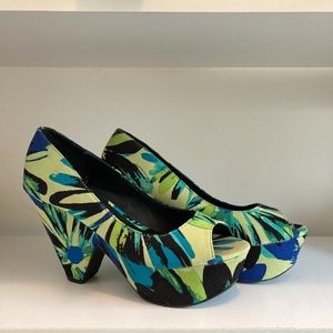 Green and Blue Platform Wedge Sandals